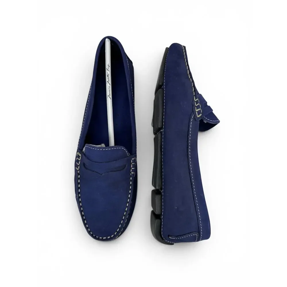 Massimo Matteo Penny Driver Loafer Womens 9 Blue Nubuck Leather Moccasin Slip On